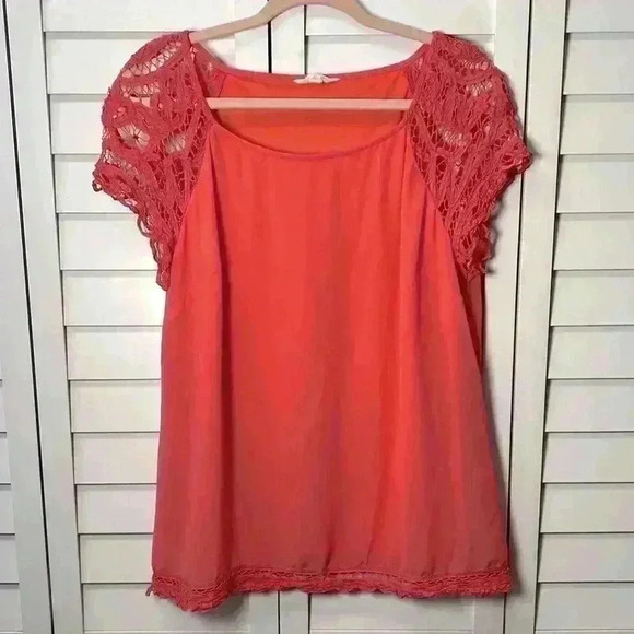 Adiva Tops - ADIVA Sleeveless Pullover Crochet Lace Top Size XL Coral